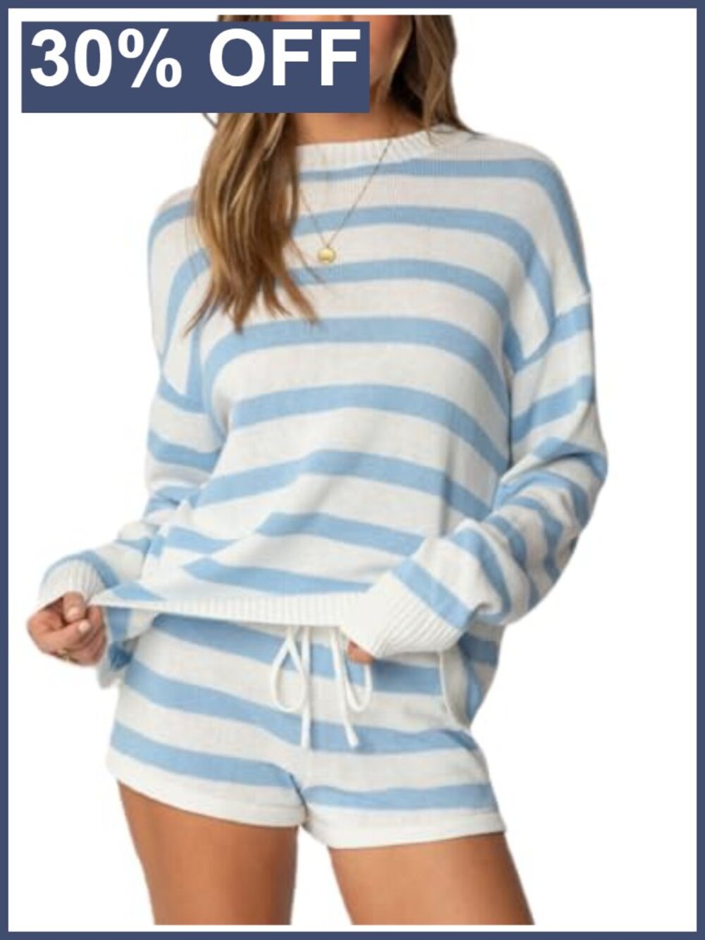 Oversized Striped Knit Lounge Set 2 Piece Sweater Top & Shorts
